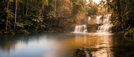 Tropical Jungle Waterfall at Golden Hour