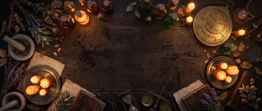 Medieval Alchemist Workbench Flat Lay Frame