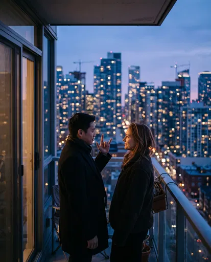Couple Signing I Love You on Balcony