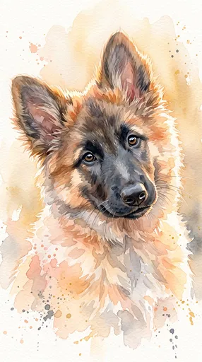 Watercolor Belgian Tervuren Puppy Portrait