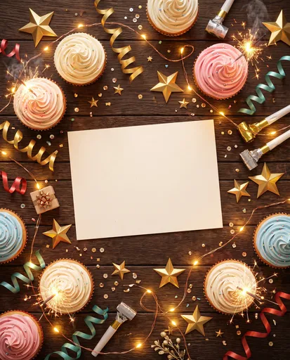 Festive Cupcake Flat Lay With Blank Card
