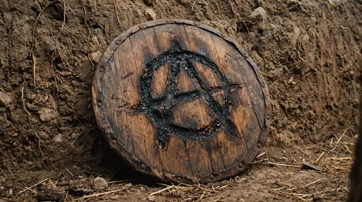 Wooden Shield With Charred Anarchy Symbol