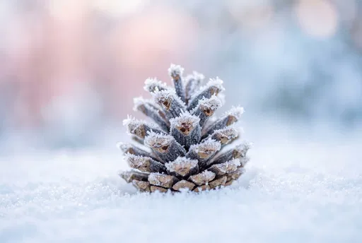 Frosted Pinecone on Fresh Snow