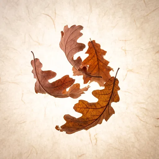 Floating Autumn Oak Leaves on Textured Paper