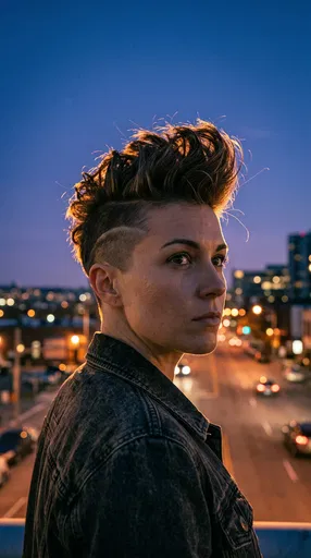Woman With Short Faux-Hawk At Blue Hour