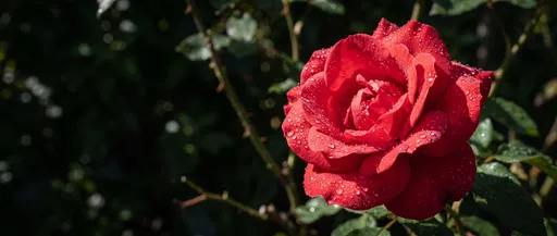 Red Rose With Water Droplets in Sunlight