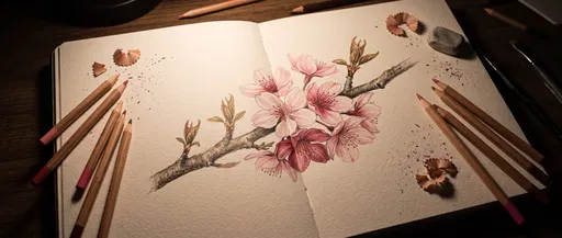 Colored Pencil Cherry Blossom Sketchbook Drawing