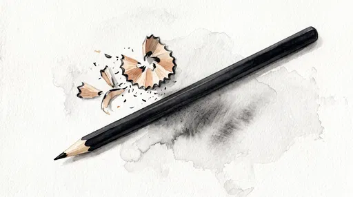 Watercolor Black Pencil and Shavings Illustration
