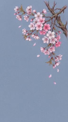Colored Pencil Cherry Blossom Branch Illustration