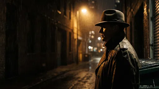 Man in Fedora in Rainy Night Alley