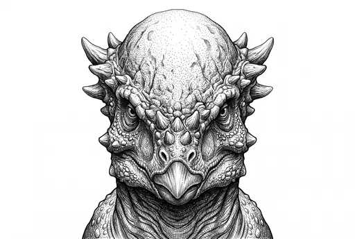 Monochrome Pachycephalosaurus Ink Illustration
