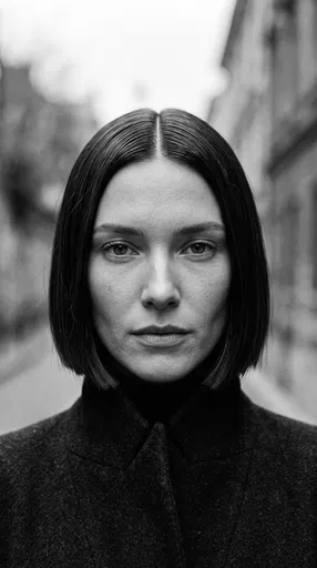 Monochrome Portrait of Woman with Sleek Bob