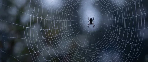 Black Spider on Dewy Orb Web