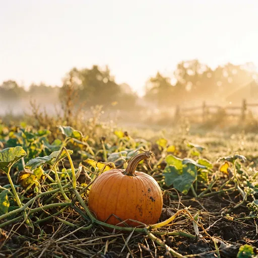 Orange Pumpkin in Golden Hour Patch