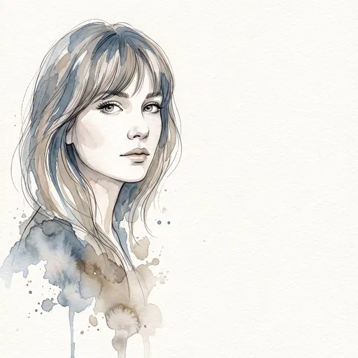Watercolor Portrait of Woman With Bangs