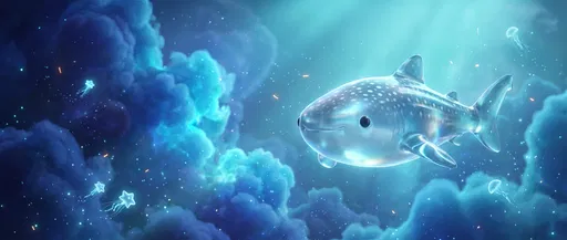 Cute Translucent Whale Shark in Clouds