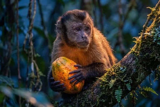 Capuchin Monkey Holding Ripe Papaya