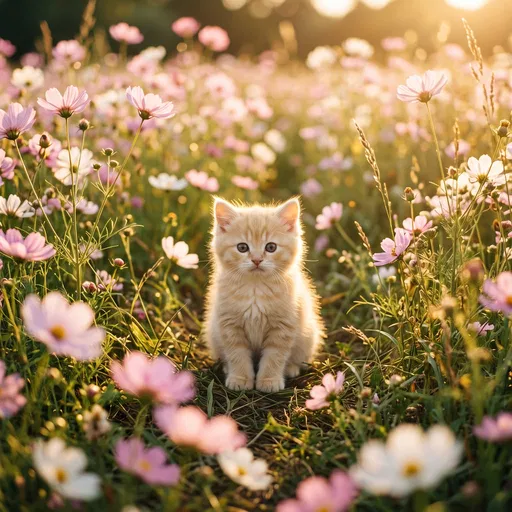 Fluffy Cream Kitten in Cosmos Meadow