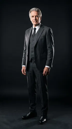 Mature Businessman in Charcoal Three-Piece Suit