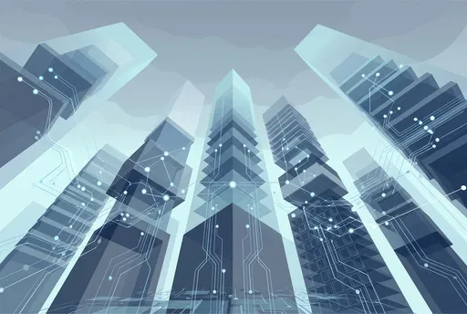 Low Angle Futuristic Data Towers Illustration