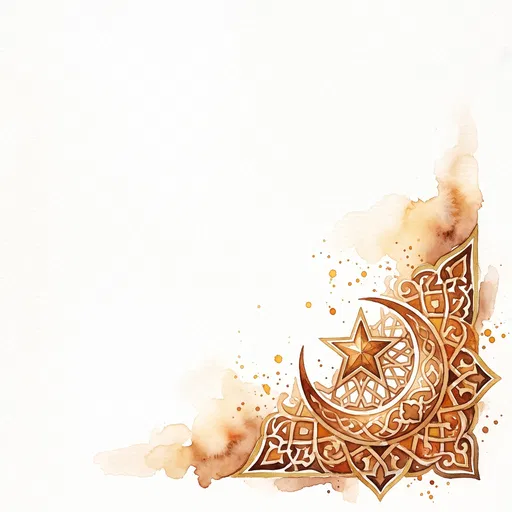 Watercolor Islamic Star and Crescent Corner
