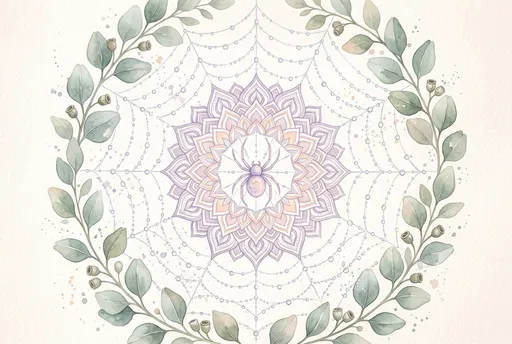 Watercolor Mandala Spiderweb With Eucalyptus Wreath