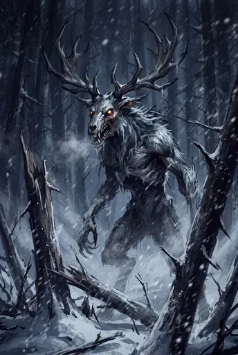 Antlered Beast in Snowy Forest