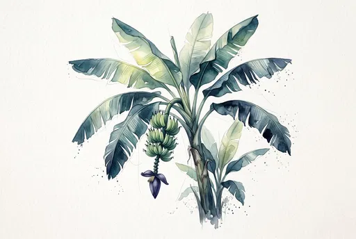 Watercolor Banana Tree Botanical Illustration
