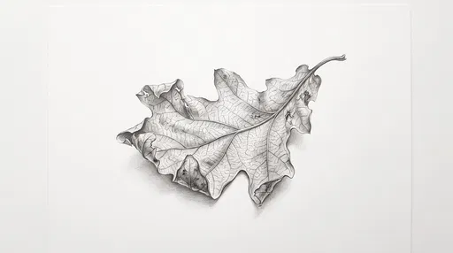 Graphite Pencil Drawing of Dry Oak Leaf