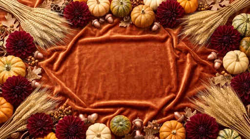 Autumn Velvet Frame With Pumpkins And Wheat