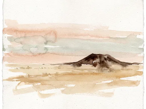 Spare Watercolor Volcanic Cone Landscape