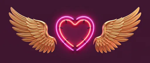 Neon Pink Heart With Golden Wings