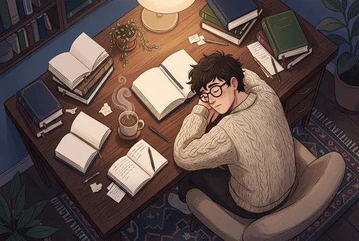 Tired Student Sleeping on Study Desk