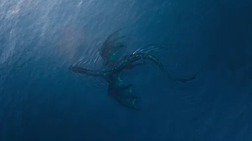 Aerial View of Mythical Sea Dragon Swimming