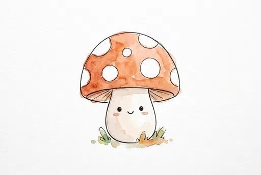Cute Cartoon Watercolor Mushroom Illustration