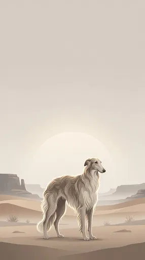 Minimalist Borzoi Illustration in Desert Landscape