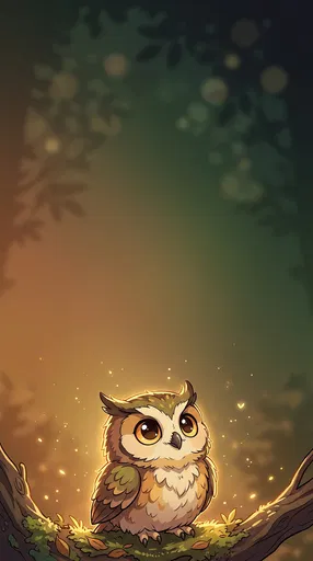 Cute Chibi Owl in Magical Forest