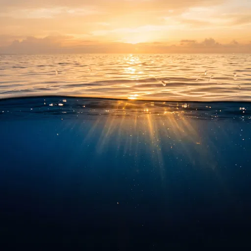 Sunset Ocean Surface and Underwater Split View
