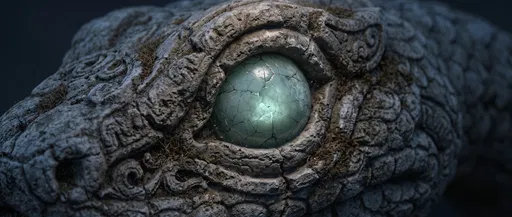 Ancient Stone Serpent Sculpture With Jade Eye