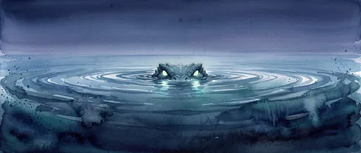 Watercolor Sea Serpent Eyes in Rippling Water