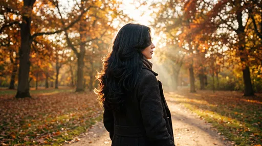 Woman With Layered Black Hair in Autumn