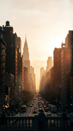Golden Sunset Over Manhattan Street Canyon
