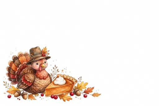 Watercolor Thanksgiving Turkey and Pumpkin Pie Clipart