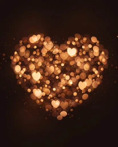 Warm Golden Heart Bokeh Light Background