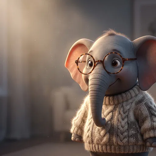 Cartoon Elephant in Glasses and Sweater