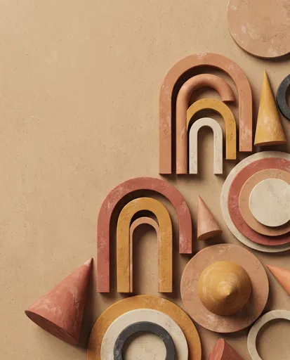 Terracotta Plaster Geometric Shapes Flat Lay