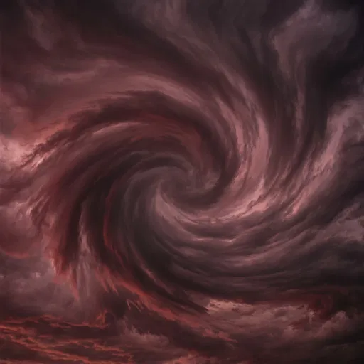 Swirling Crimson and Charcoal Storm Clouds