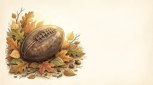 Vintage Football in Autumn Leaves Illustration