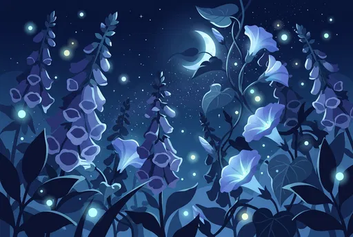 Night Garden with Foxgloves and Moonflowers