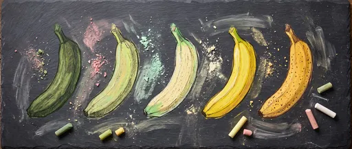 Chalk Drawing of Five Ripening Bananas